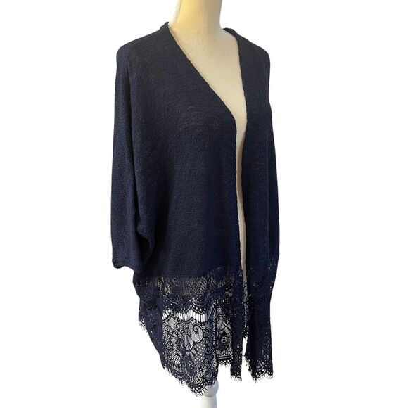 Maurices Women's Open Front Cardigan Lace Trim Navy Cover Up Size 2 - Picture 4 of 11